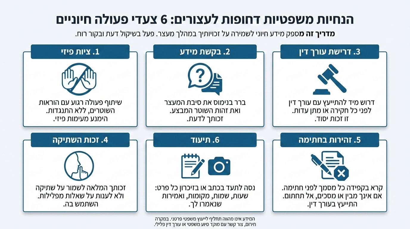 צ'ק-ליסט - מה לעשות מרגע שאתה מעוכב או נעצר