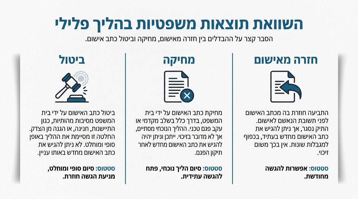 השוואה בין ביטול מחיקה וחזרה מכתב אישום