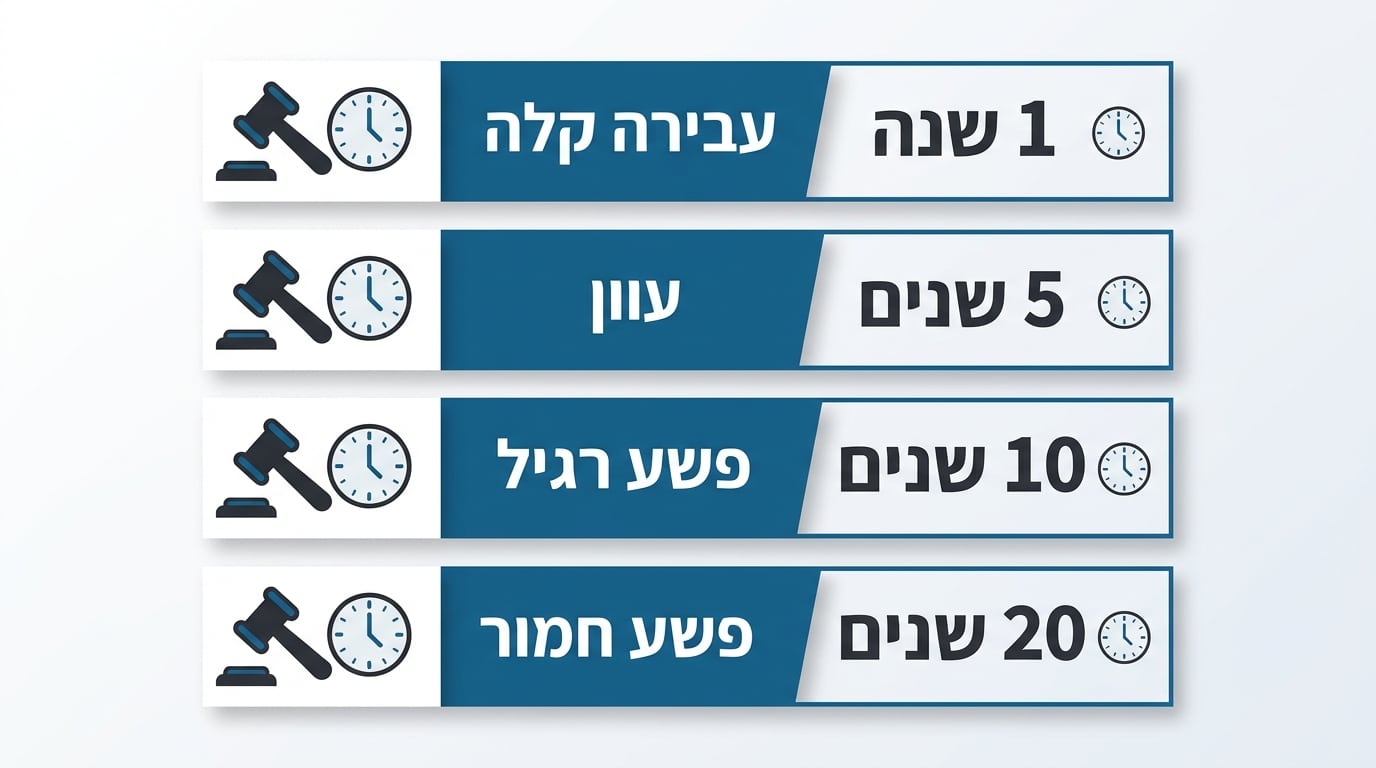 טבלת תקופות התיישנות לפי סוג עבירה