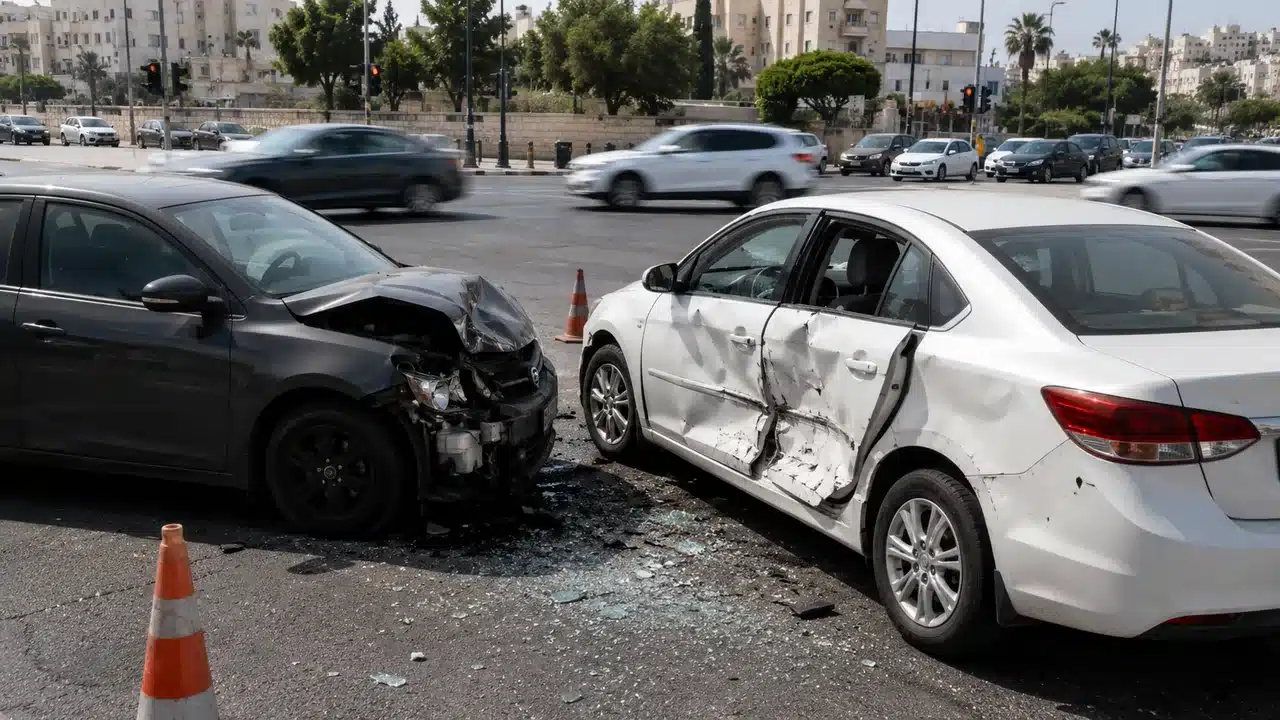 תאונת דרכים בצומת — שני רכבים פגועים, ראיות בזירה